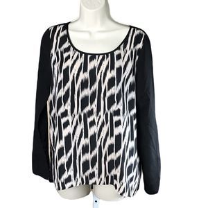 Charlie Jade Classy Shirt Blouse ~ Sz S ~ Black & Beige ~ Long Sleeve